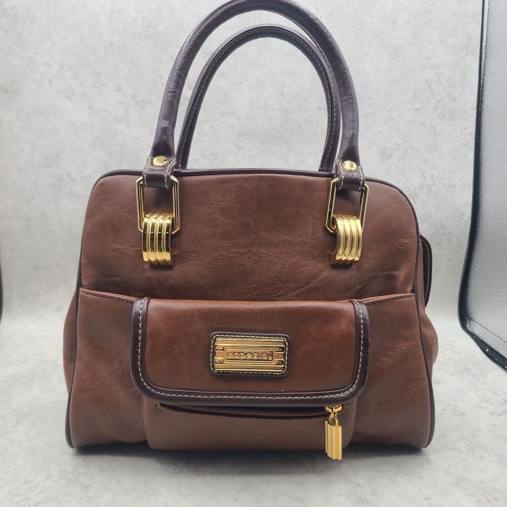 CAPEZIO Brown Leather Purse Hand Bag Gold Colored Accents Vintage